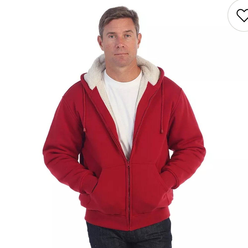 NWT Gioberti Men’s Heavyweight Sherpa Lined Red Zip Up Hoodie Size Large